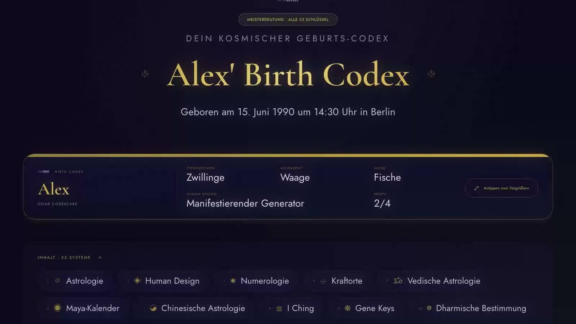 Ein Blick in Deinen Birth Codex