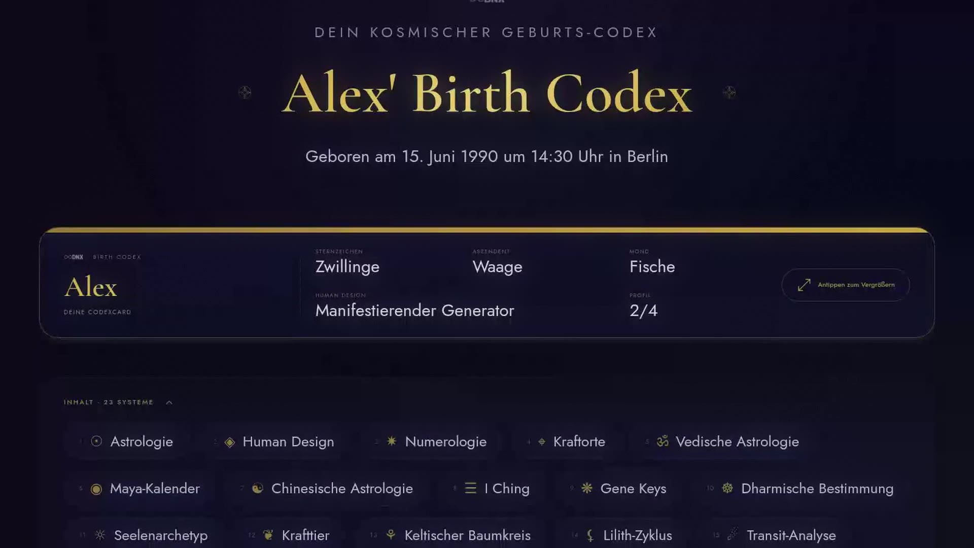 Ein Blick in Deinen Birth Codex