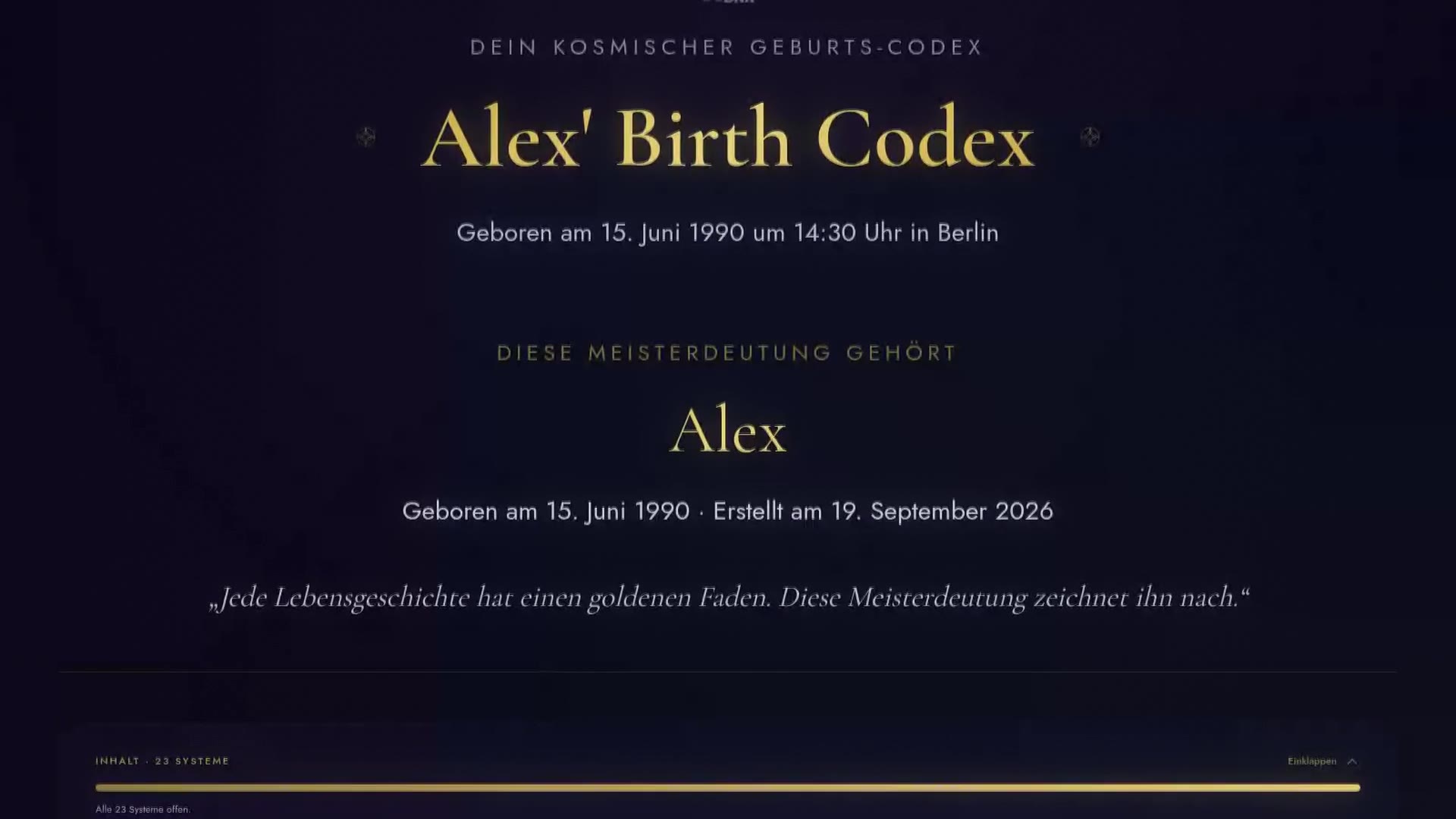 Ein Blick in Deinen Birth Codex