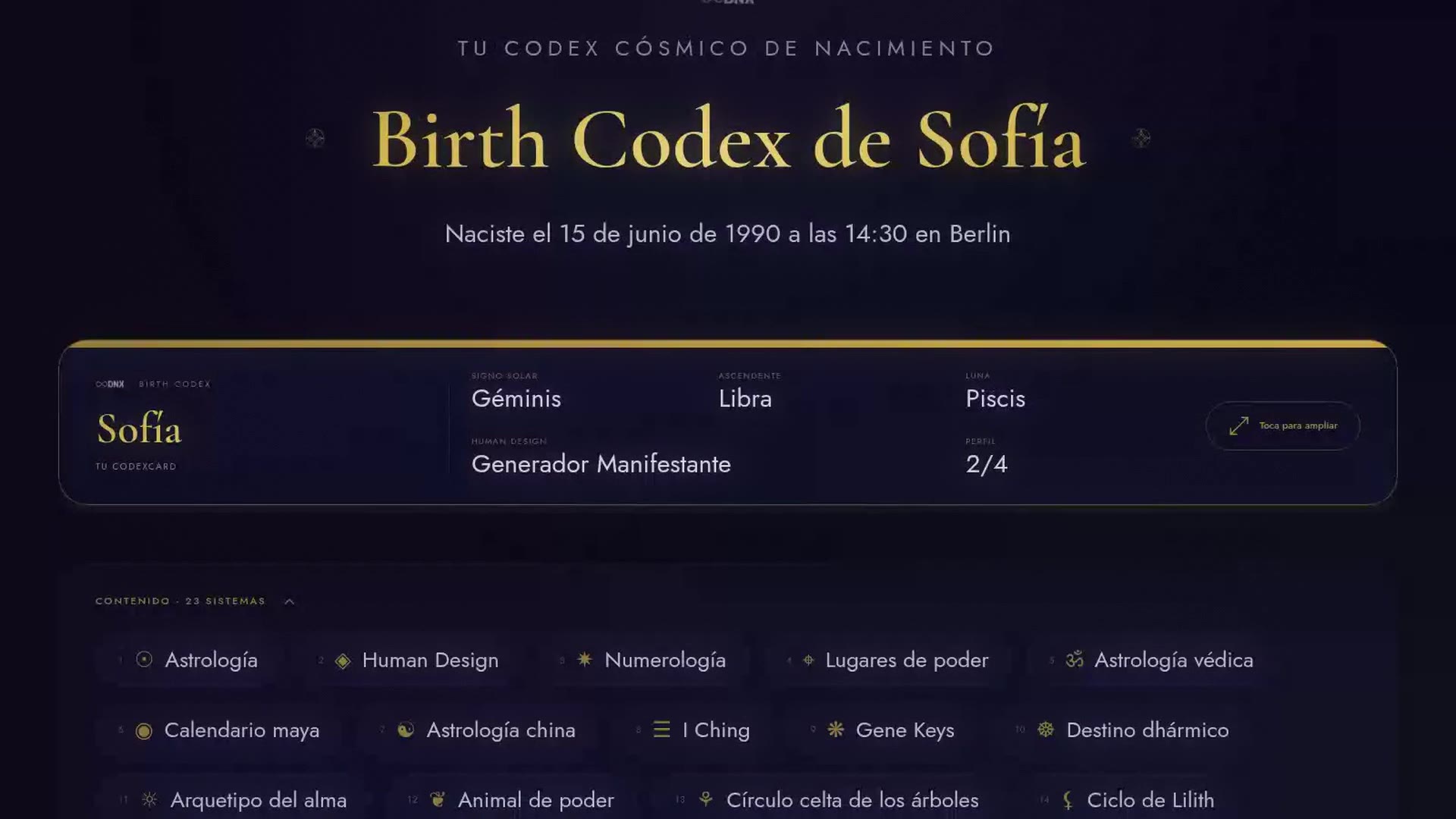 Un vistazo a tu Birth Codex