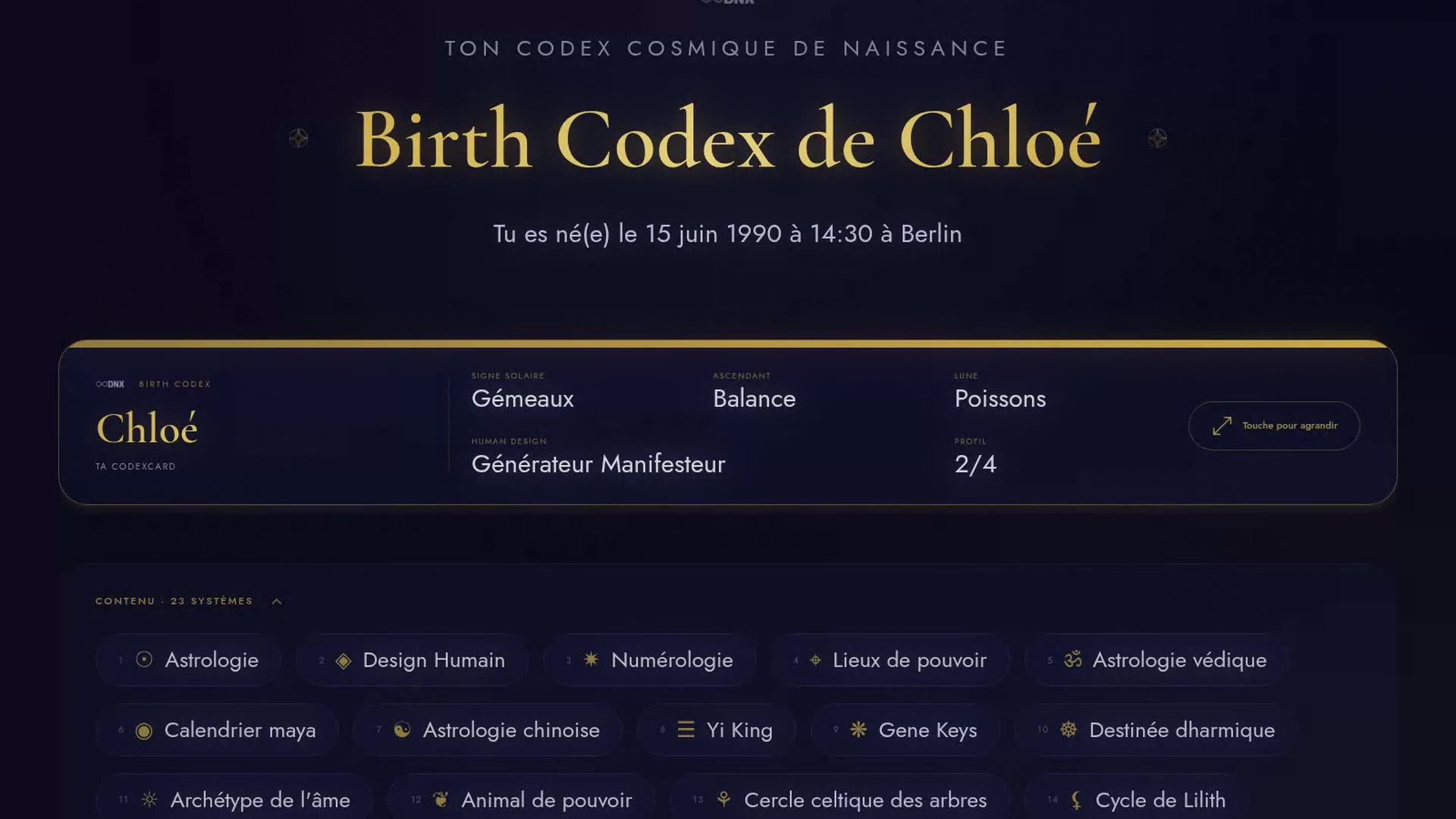 Un aperçu de ton Birth Codex